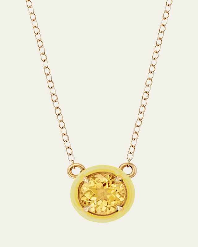 Round Cocktail Necklace with Citrine and Yellow Enamel in 14K Yellow Gold